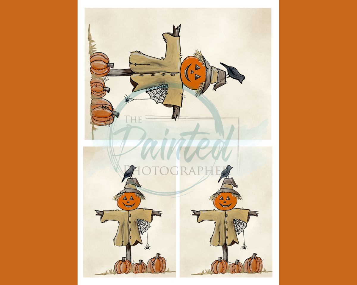 Hand-Painted Pumpkin Scarecrow Decoupage Paper Multiple