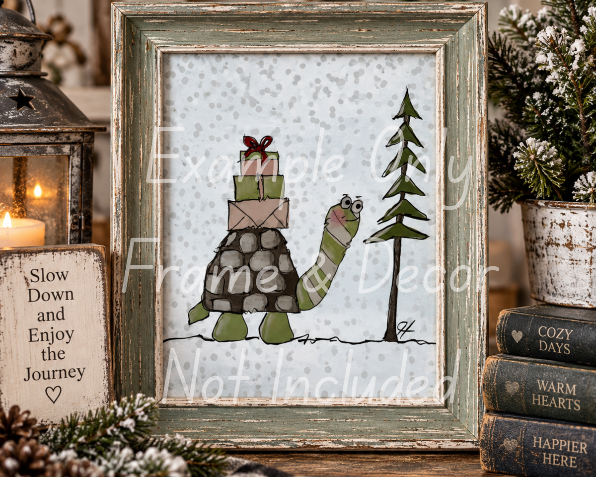 Hand-Painted Christmas Turtle - Decoupage Rice Paper
