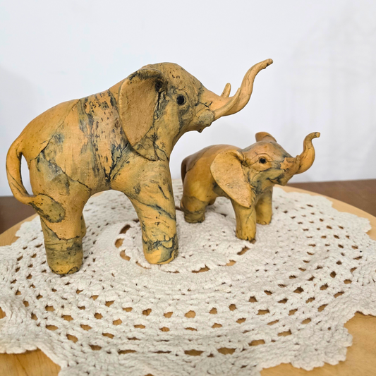 Vintage Crushed Oyster Shell Elephant Figurines – Mom and Baby Pair