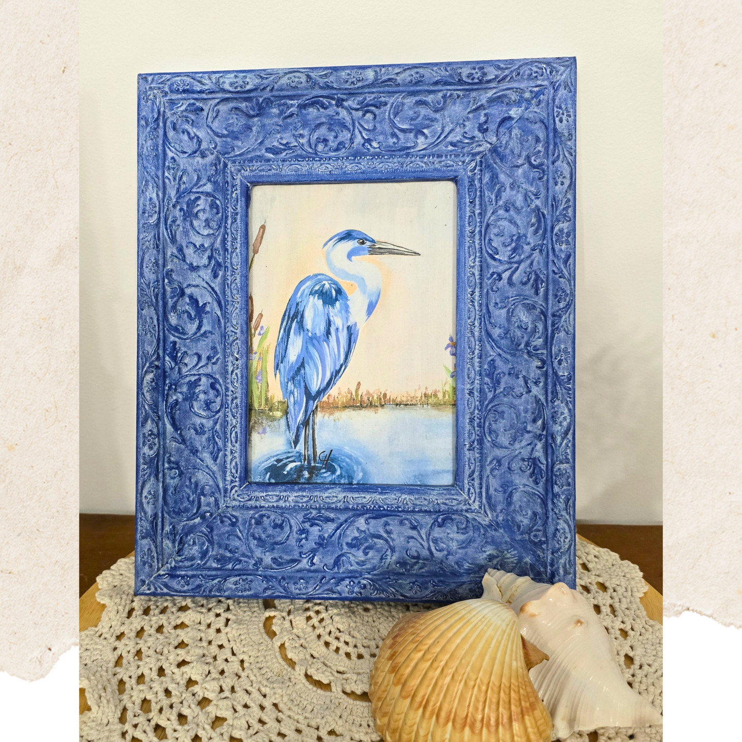 Coastal Blue Heron Framed Print – Artwork by The Painted Photographer