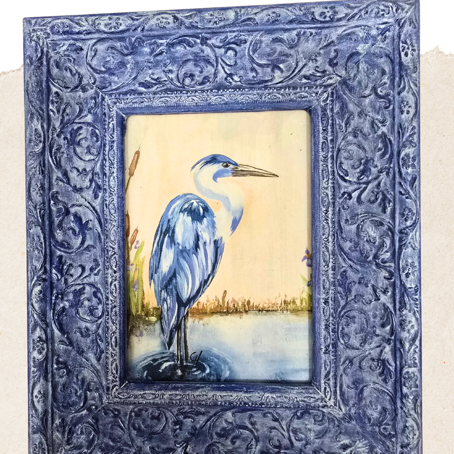 Coastal Blue Heron Framed Print – Artwork by The Painted Photographer