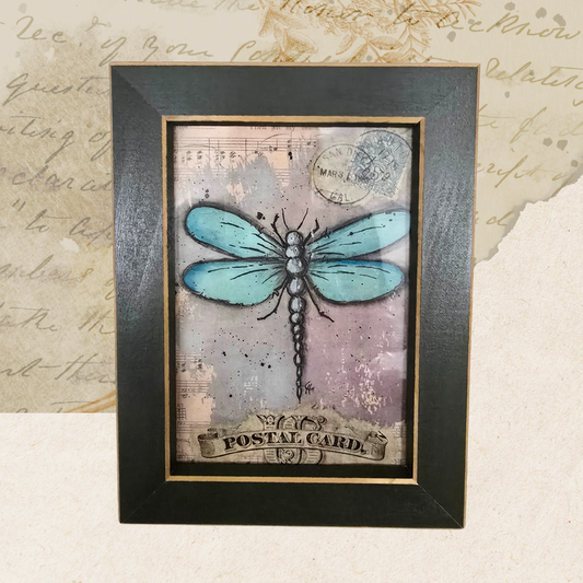 Vintage-Inspired Dragonfly Framed Print – 5" x 7"