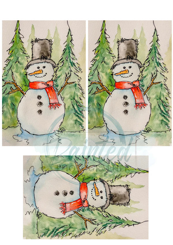 Jolly Snowman Watercolor 4"x6"by Connie