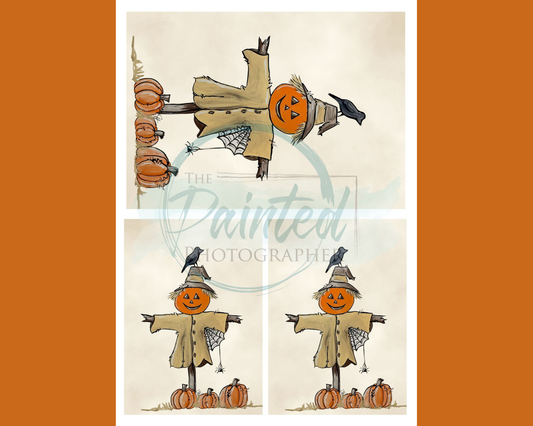 Hand-Painted Pumpkin Scarecrow Decoupage Paper Multiple