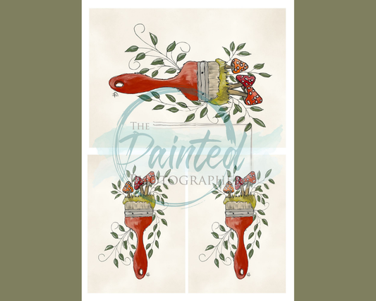 Hand-Painted Mushroom Paintbrush Rice Decoupage Paper Multiple