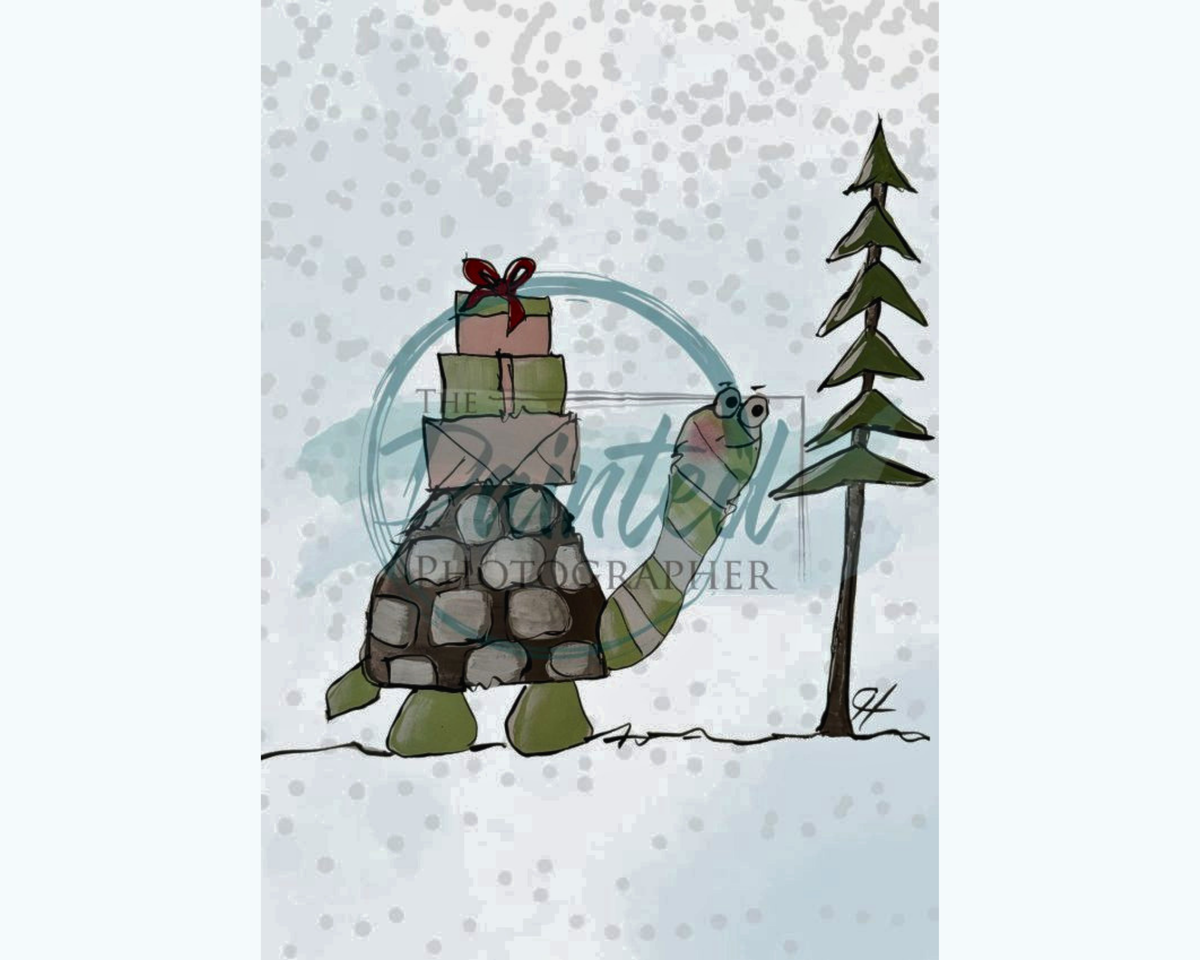 Hand-Painted Christmas Turtle - Decoupage Rice Paper