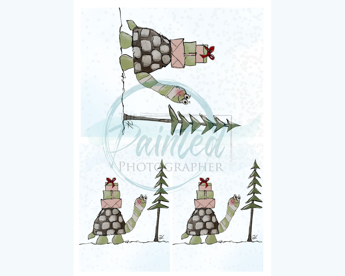 Hand-Painted Christmas Turtle - Decoupage Rice Paper Multiple