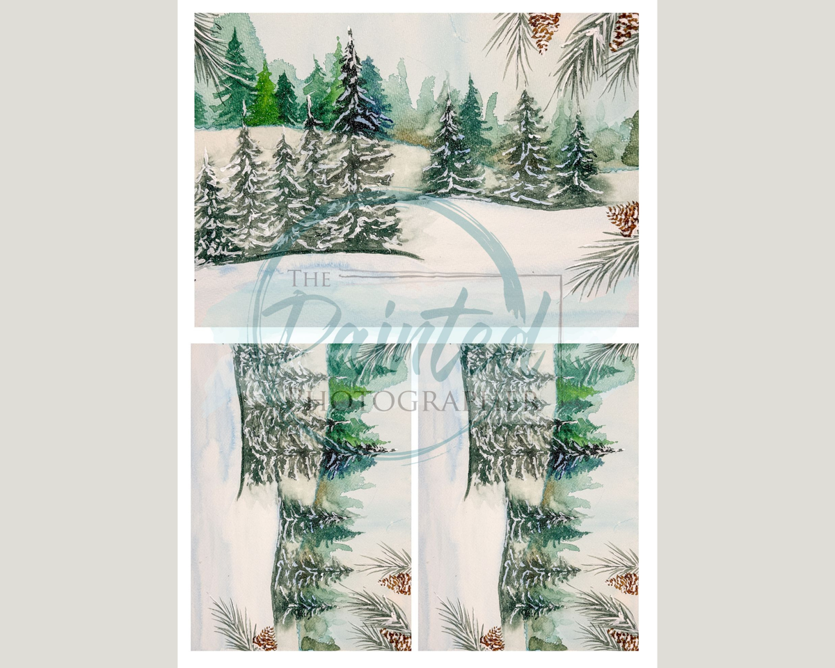 Hand-Painted Winter Forest Rice Paper Decoupage Multiple