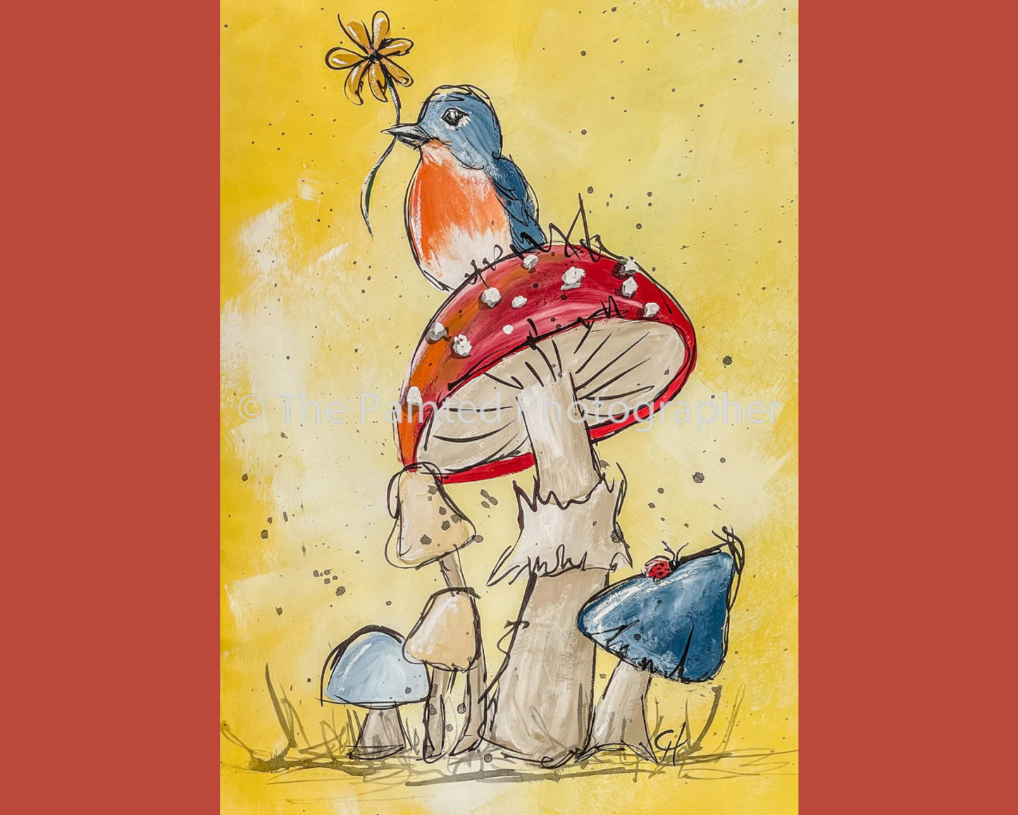 Fall Forest Floor Bird & Mushroom Rice Paper Decoupage 8.5 x 11.7