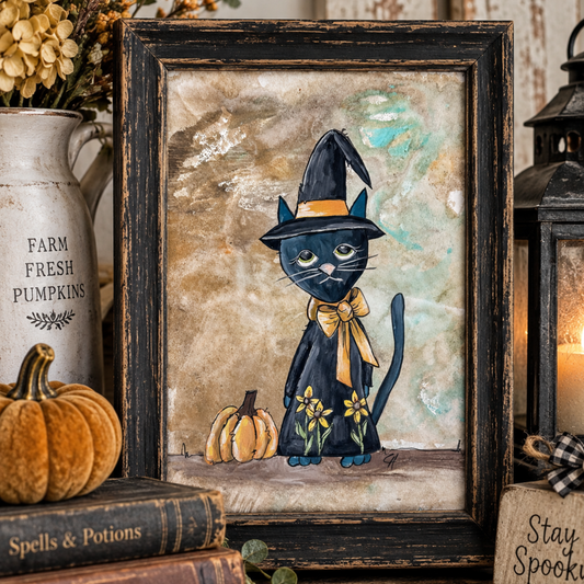 Hazel Hand-Painted Witch Cat Decoupage Paper