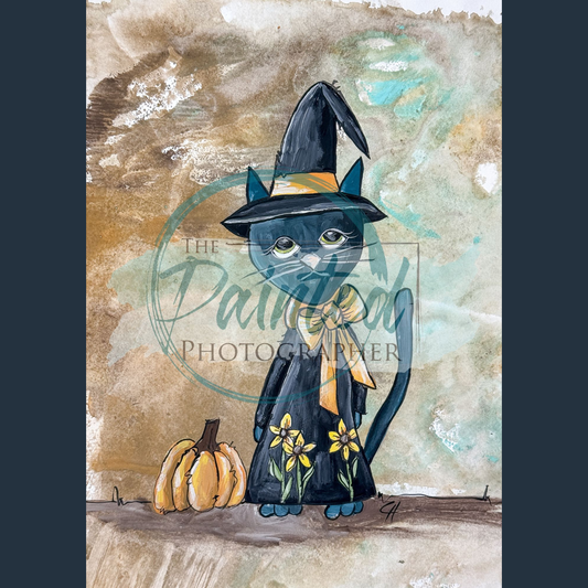 Hand-Painted Witch Cat Decoupage Paper